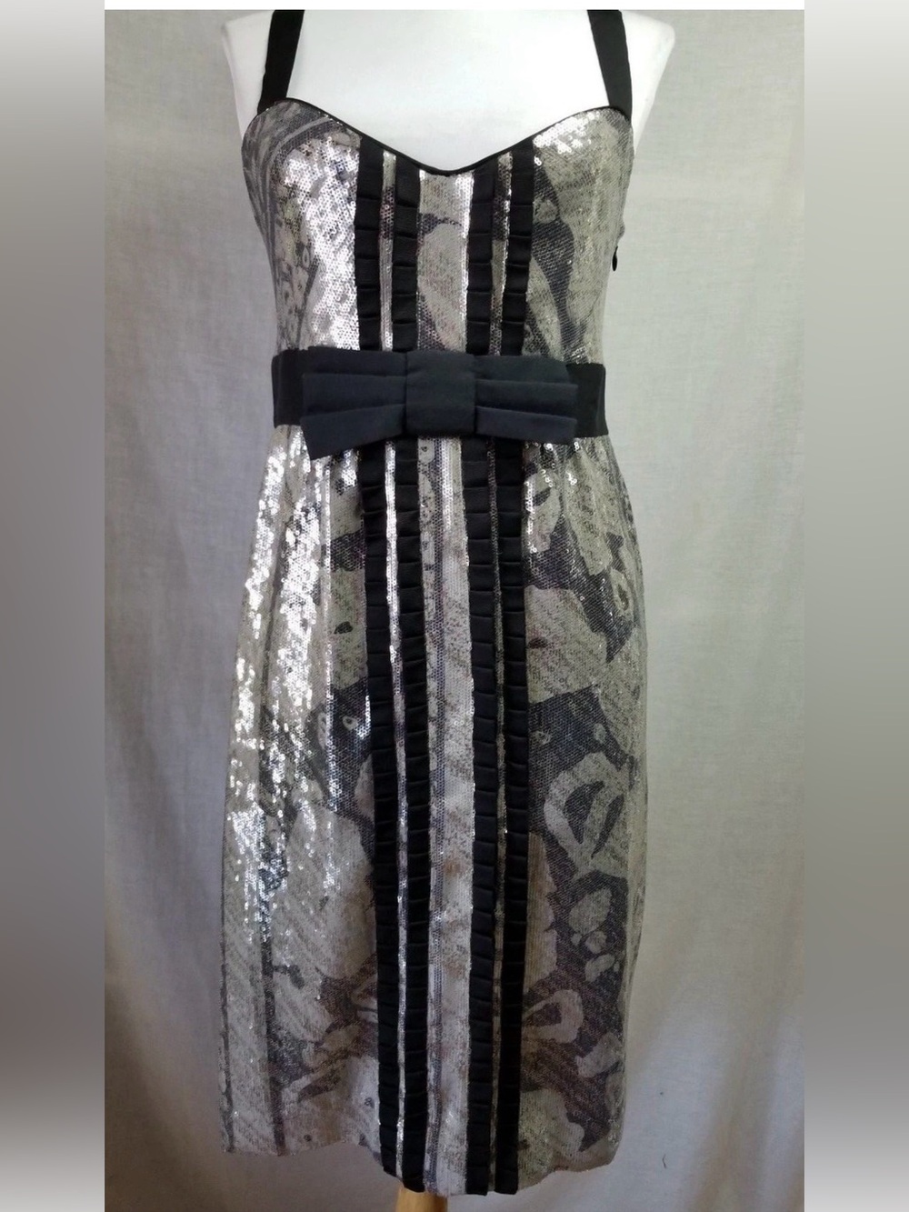 Diane Von Furstenberg Ariba Sheath Dress Sz 6 Sequins Animal Print Silver Black